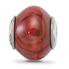 Sterling Silver 925 Polished Bead with Red Agate Stone Elegant Earth-Inspired Style