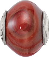 Sterling Silver 925 Polished Bead with Red Agate Stone Elegant Earth-Inspired Style