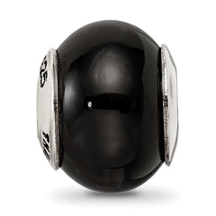 Sterling Silver 925 Black Agate Bead with Polished Finish Elegant Design