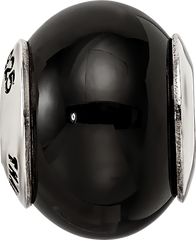 Sterling Silver 925 Black Agate Bead with Polished Finish Elegant Design