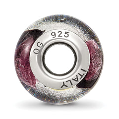 Sterling Silver Murano Glass Bead with Lavender, White & Black Detailing, Polished Finish