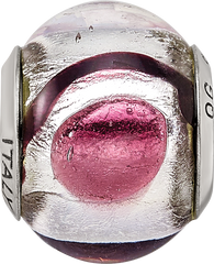 Sterling Silver Murano Glass Bead with Lavender, White & Black Detailing, Polished Finish