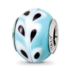 Sterling Silver Reflections Lt. Blue/White/Black Italian Murano Bead