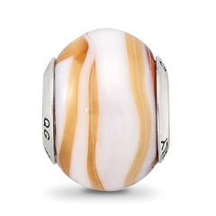 Sterling Silver Murano Glass Bead with Polished Finish Elegant White Carmel Design