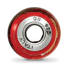 Sterling Silver Murano Glass Bead with Gold/Red Polished Finish Sophia Jewelers