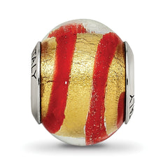 Sterling Silver Murano Glass Bead with Gold/Red Polished Finish Sophia Jewelers