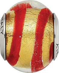Sterling Silver Murano Glass Bead with Gold/Red Polished Finish Sophia Jewelers
