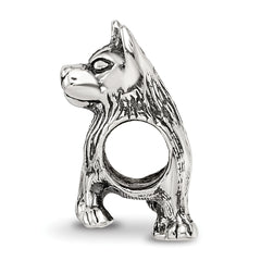 Sterling Silver 925 German Shepherd Bead with Antiqued Finish, Solid Cast Design