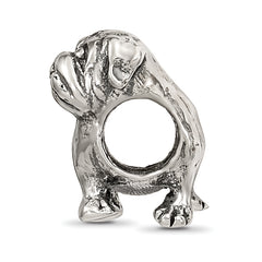 Sterling Silver 925 Pug Bead with Antiqued Finish Solid Cast Design