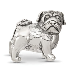 Sterling Silver 925 Pug Bead with Antiqued Finish Solid Cast Design