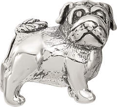 Sterling Silver 925 Pug Bead with Antiqued Finish Solid Cast Design