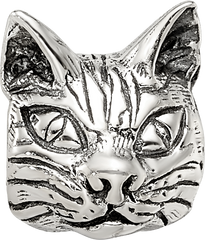 Sterling Silver 925 Maine Coon Cat Head Bead with Antiqued Finish Timeless Feline Elegance