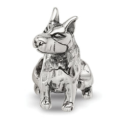 **Sterling Silver 925 Doberman Pinscher Bead with Antiqued Finish for Charm Bracelet**