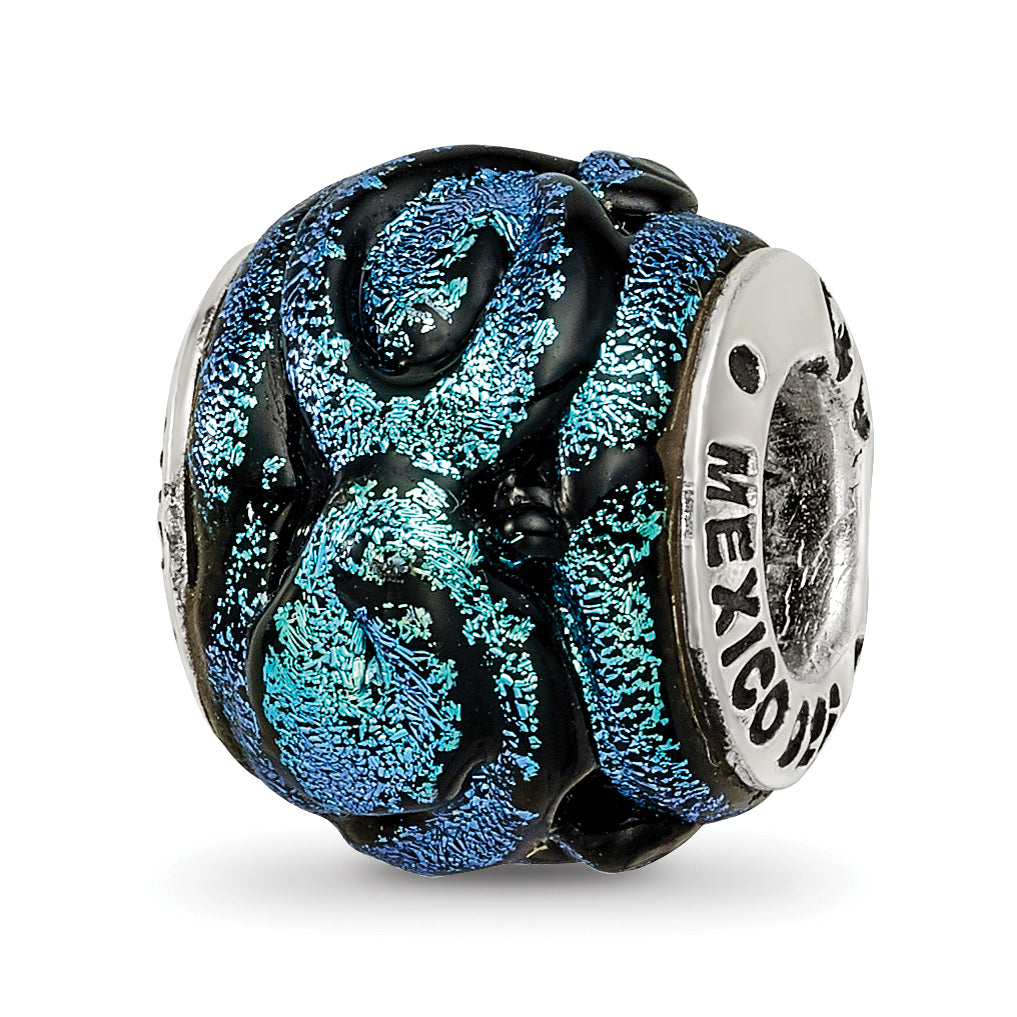 Sterling Silver Reflections Blue Dichroic Glass Bead