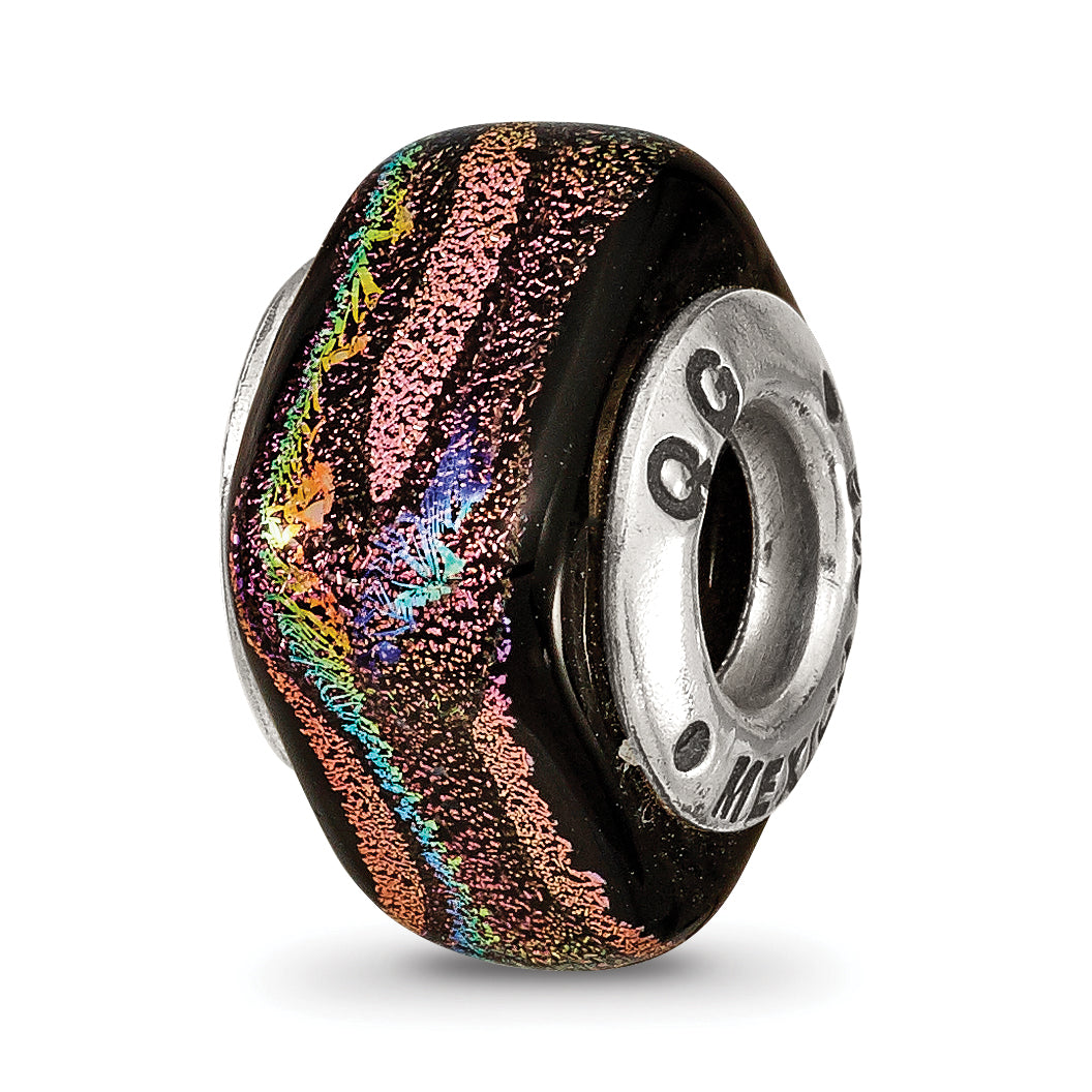 Sterling Silver Reflections Purple Square Dichroic Glass Bead