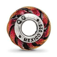 Sterling Silver Orange Swirl Dichroic Glass Bead with Polished Finish Casual Elegant Style