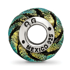 Sterling Silver Green Swirl Dichroic Glass Bead with Polished Finish for Charm Bracelets