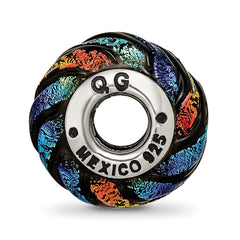 Sterling Silver Rainbow Swirl Dichroic Glass Bead with Polished Finish for Elegant Jewelry