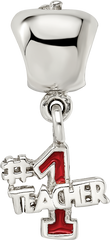 Sterling Silver #1 Teacher Apple Dangle Bead with Enameled Finish