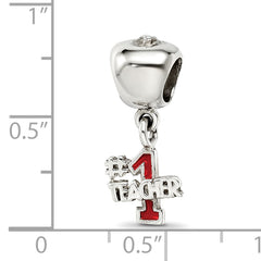 Sterling Silver #1 Teacher Apple Dangle Bead with Enameled Finish