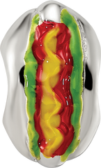 Sterling Silver 925 Enameled Hot Dog Bead with Antiqued Finish Fun Themed Design