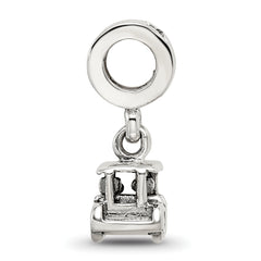 Sterling Silver 925 Golf Cart Dangle Bead with Antiqued Finish