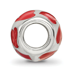 Sterling Silver 925 Red Enameled Hearts Bead with Antiqued Finish
