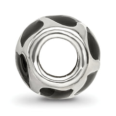 Sterling Silver 925 Bead with Black Enameled Hearts Antiqued Finish