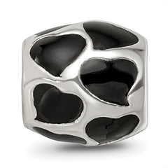 Sterling Silver 925 Bead with Black Enameled Hearts Antiqued Finish