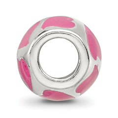 Sterling Silver 925 Pink Enameled Hearts Bead with Antiqued Finish