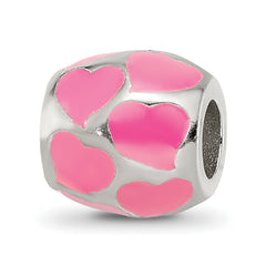 Sterling Silver Reflections Pink Enameled Hearts Bead