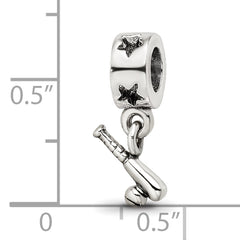Sterling Silver 925 Baseball Bat & Ball Dangle Bead with Antiqued Finish