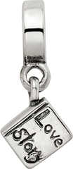 Sterling Silver 925 Love Story Dangle Bead with Antiqued Finish Solid Vintage Charm