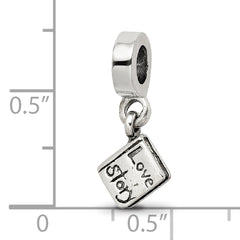 Sterling Silver 925 Love Story Dangle Bead with Antiqued Finish Solid Vintage Charm