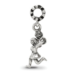 Sterling Silver 925 Cheerleader Dangle Bead with Antiqued Finish Solid Design
