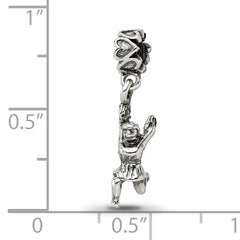 Sterling Silver 925 Cheerleader Dangle Bead with Antiqued Finish Solid Design