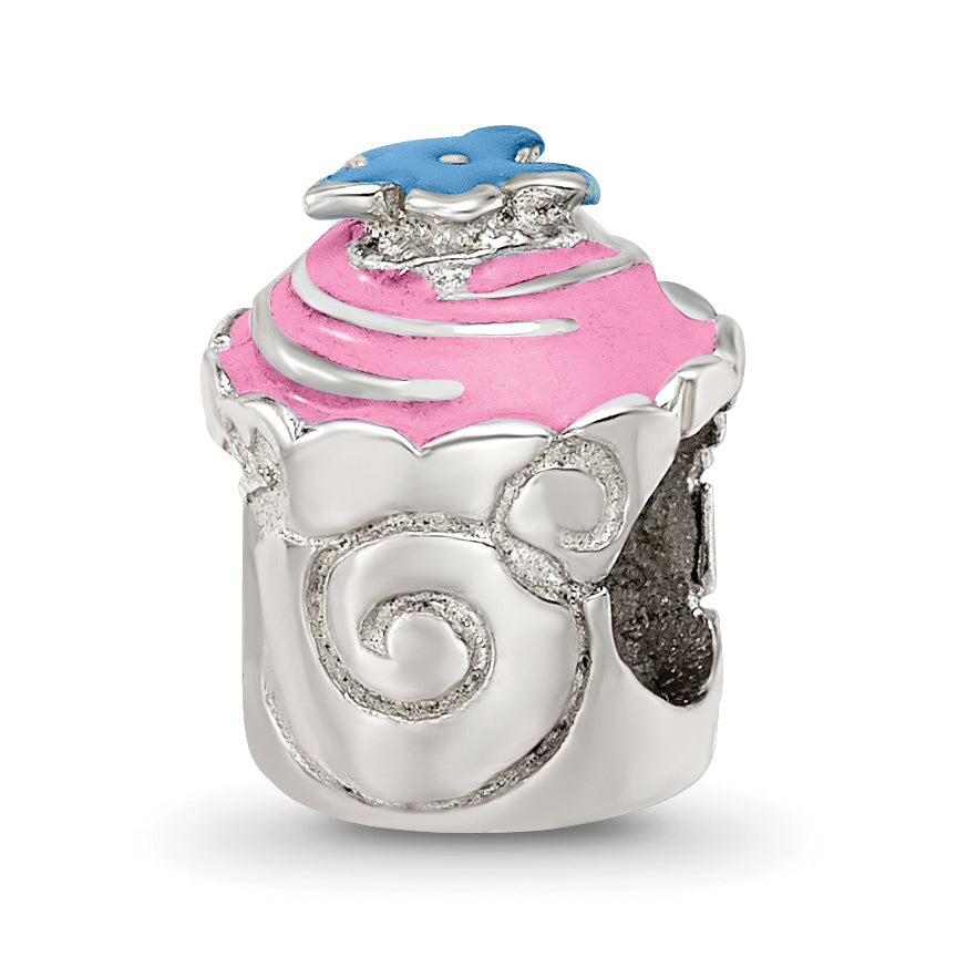 Sterling Silver Reflections Pink Enameled Cupcake Bead