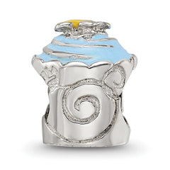 Sterling Silver 925 Cupcake Bead with Blue Enamel and Antiqued Finish