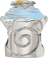 Sterling Silver 925 Cupcake Bead with Blue Enamel and Antiqued Finish