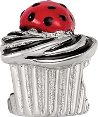 Sterling Silver 925 Enameled Strawberry Cupcake Bead Antique Finish Solid Design