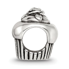 Sterling Silver 925 Antiqued Cupcake Bead with Solid Design