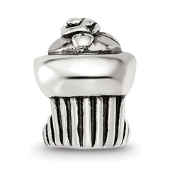Sterling Silver 925 Antiqued Cupcake Bead with Solid Design