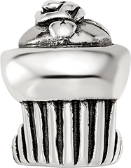 Sterling Silver 925 Antiqued Cupcake Bead with Solid Design
