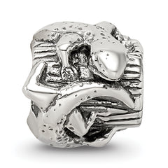 Sterling Silver 925 Lizard on a Log Bead with Antiqued Finish