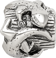 Sterling Silver 925 Lizard on a Log Bead with Antiqued Finish