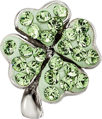 Sterling Silver 925 Clover Bead with Light Green Crystal Antiqued Finish