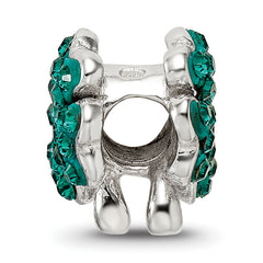 Sterling Silver Clover Bead with Green Crystal and Antiqued Finish