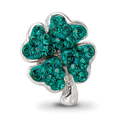Sterling Silver Clover Bead with Green Crystal and Antiqued Finish