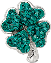 Sterling Silver Clover Bead with Green Crystal and Antiqued Finish