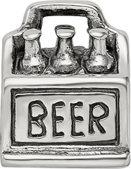Sterling Silver 925 Antiqued Beer Bead Charm for Themed Jewelry Design